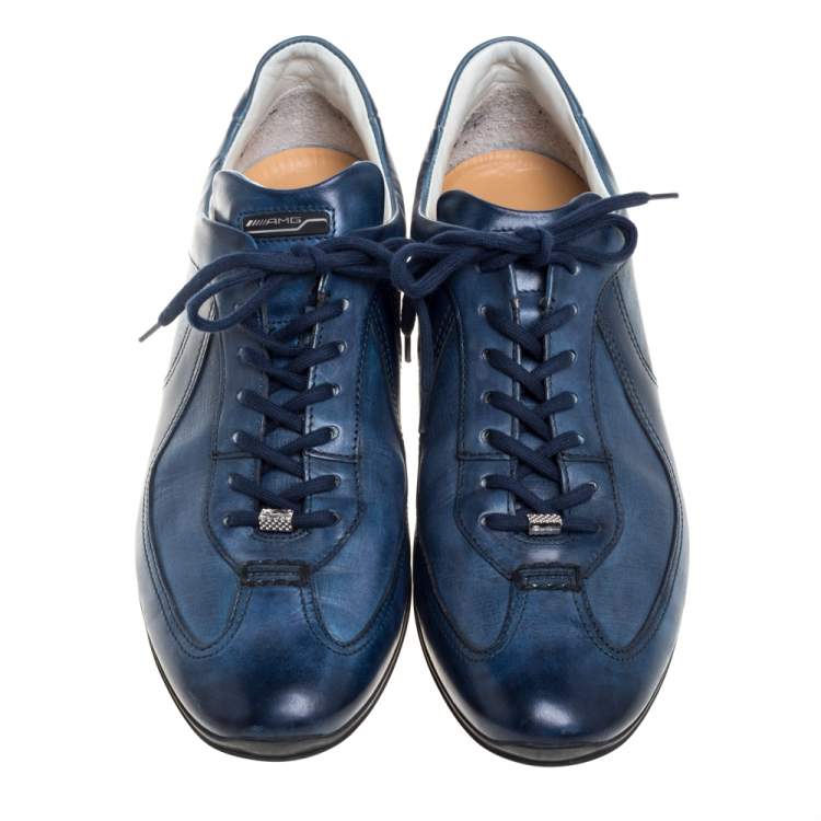 مملوكة مسبقًا Santoni Ombre Blue Leather Low Top Sneakers Size 43.5