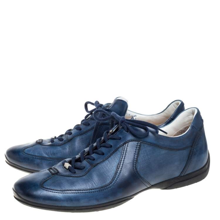 مملوكة مسبقًا Santoni Ombre Blue Leather Low Top Sneakers Size 43.5