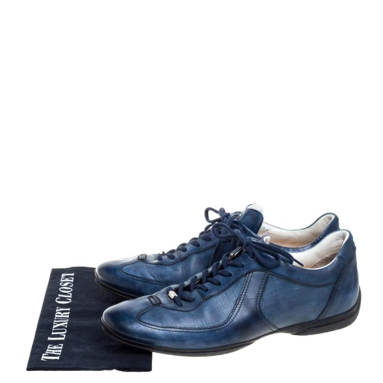 مملوكة مسبقًا Santoni Ombre Blue Leather Low Top Sneakers Size 43.5