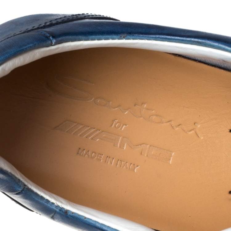 مملوكة مسبقًا Santoni Ombre Blue Leather Low Top Sneakers Size 43.5