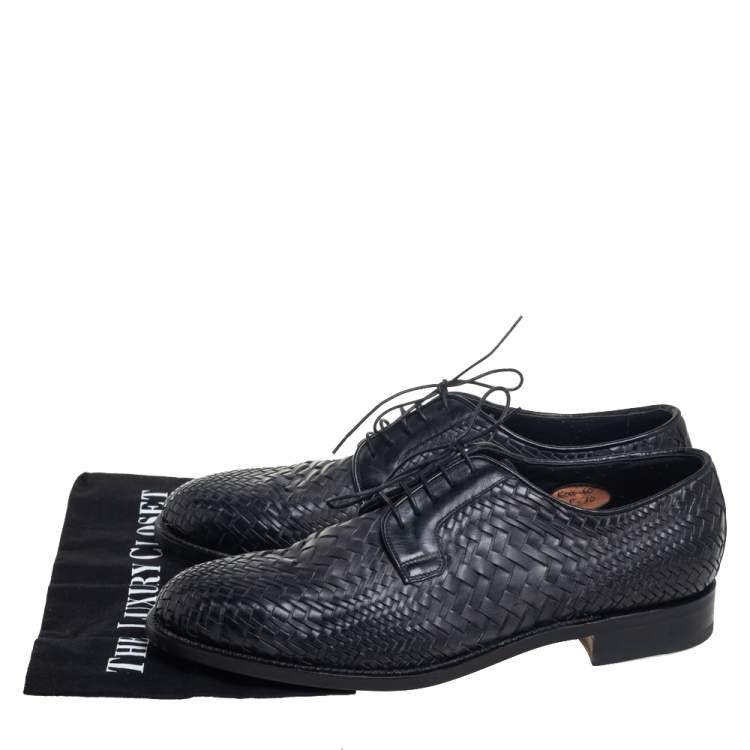 Pre Owned Santoni Black Woven Leather Lace Derby Size 44