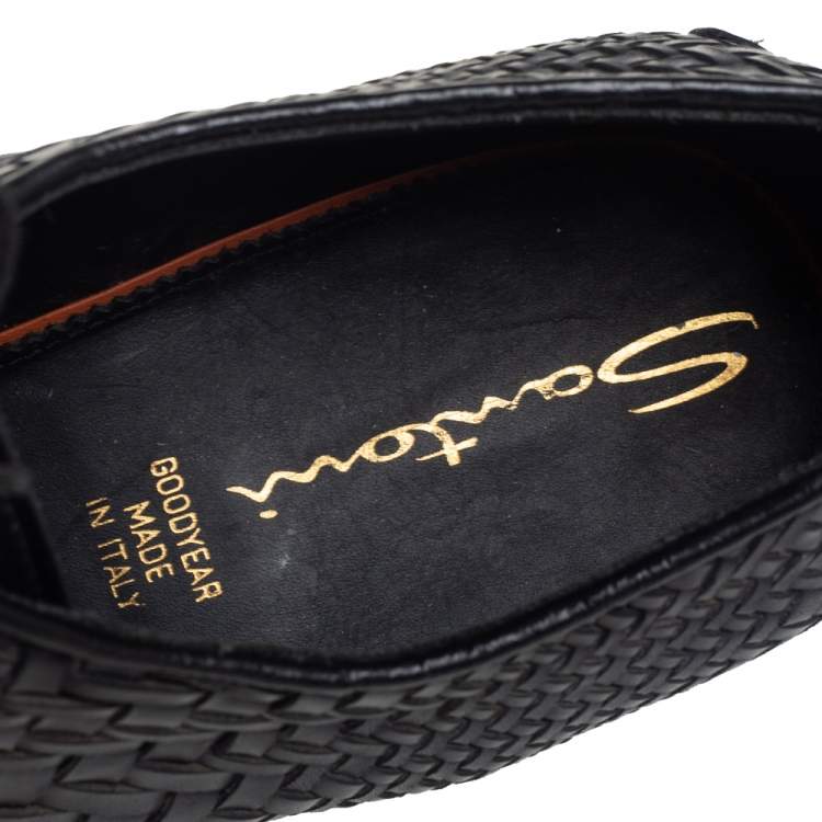 Pre Owned Santoni Black Woven Leather Lace Derby Size 44