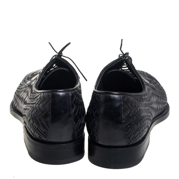 Pre Owned Santoni Black Woven Leather Lace Derby Size 44