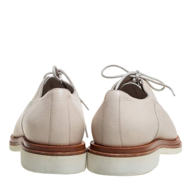 Pre Owned Santoni Beige Leather Lace Up Oxfords Size 40