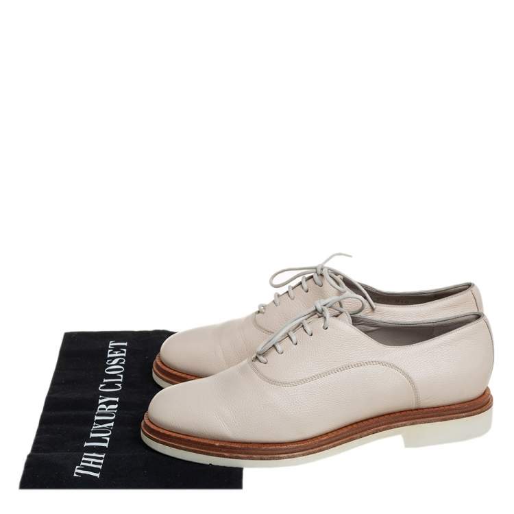 Pre Owned Santoni Beige Leather Lace Up Oxfords Size 40