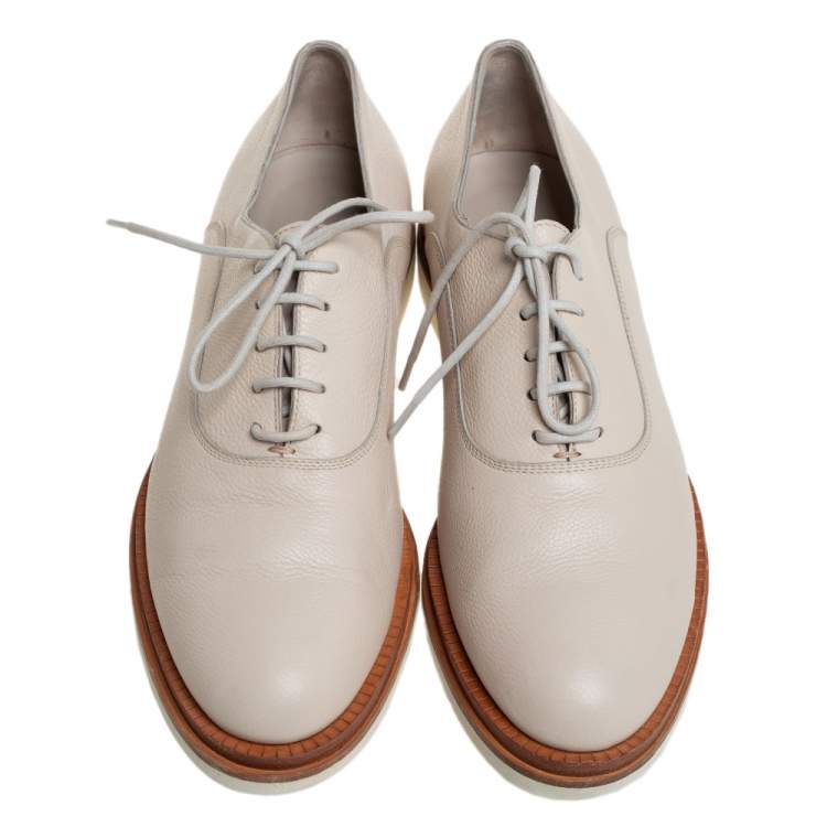 Pre Owned Santoni Beige Leather Lace Up Oxfords Size 40