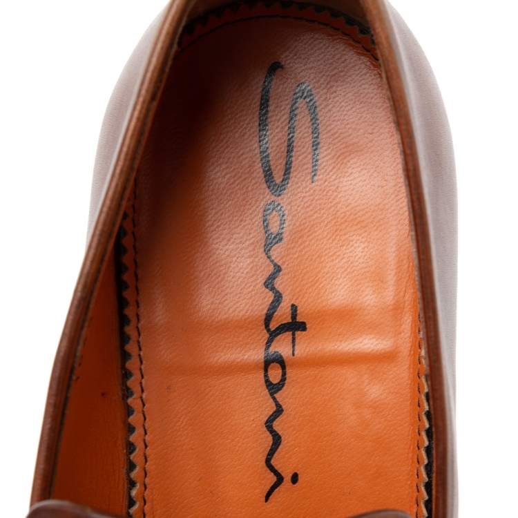 Pre Owned Santoni Brown Leather Penny Slip-on Loafers Size 42