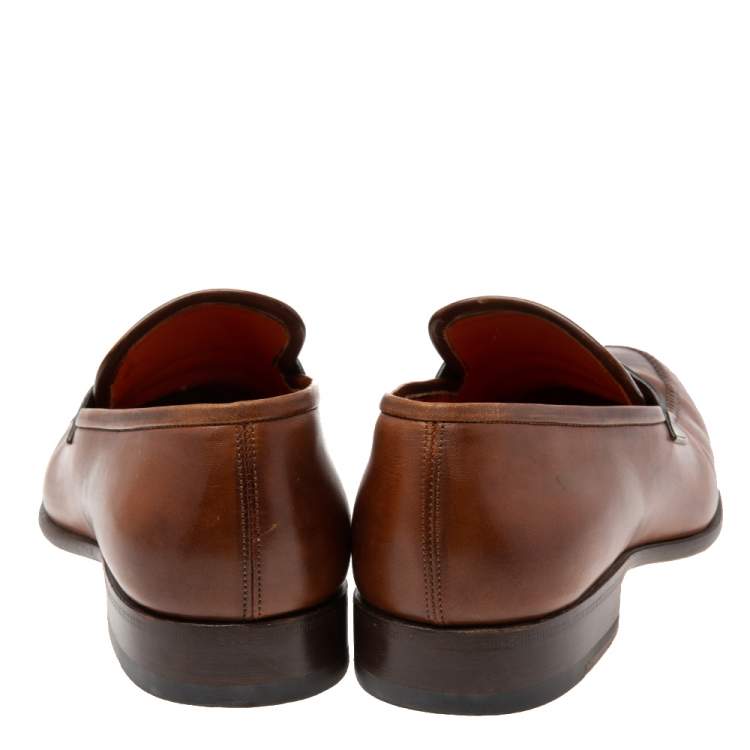 Pre Owned Santoni Brown Leather Penny Slip-on Loafers Size 42