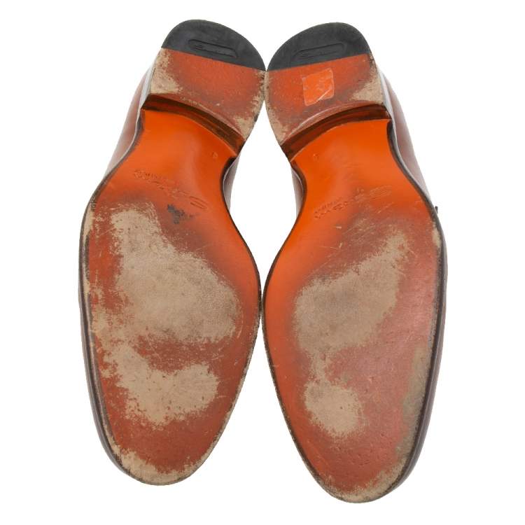 Pre Owned Santoni Brown Leather Penny Slip-on Loafers Size 42