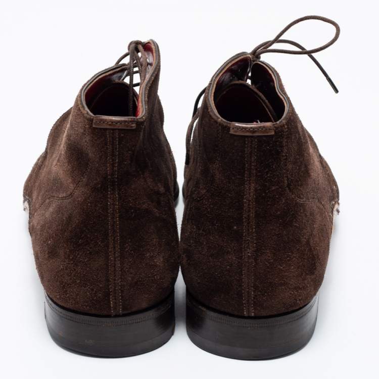 Pre Owned Santoni Dark Brown Suede Lace-Up Desert Boots Size 41.5