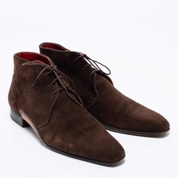 Pre Owned Santoni Dark Brown Suede Lace-Up Desert Boots Size 41.5