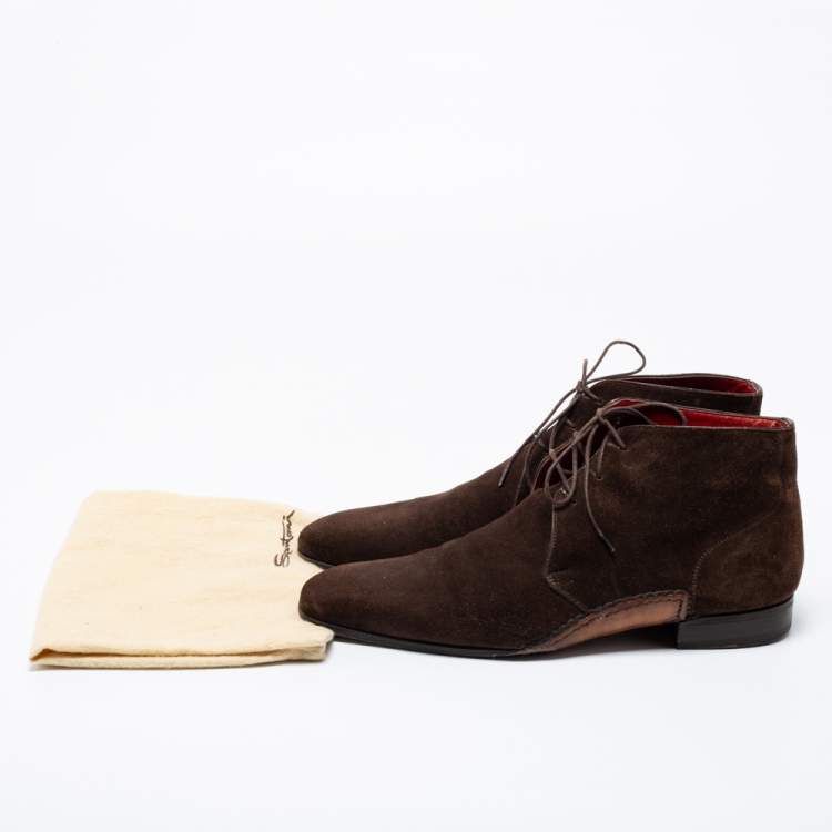 Pre Owned Santoni Dark Brown Suede Lace-Up Desert Boots Size 41.5