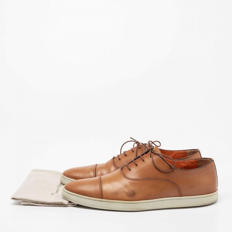 Pre Owned Santoni  Brown Leather Lace Up Derby Size 45.5