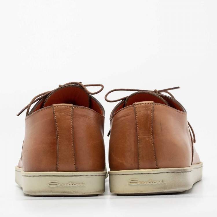 Pre Owned Santoni  Brown Leather Lace Up Derby Size 45.5
