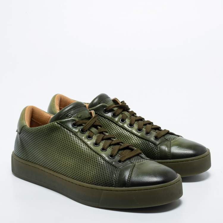 Pre Owned Santoni Two Tone Perforated Leather Low Top Sneakers Size 42