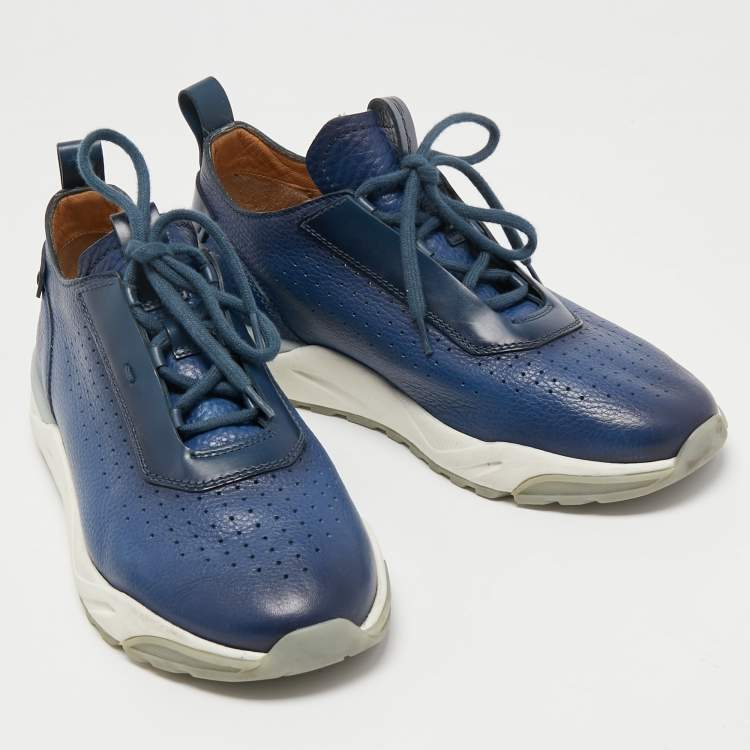Pre Owned Santoni Blue Leather Low Top Sneakers Size 40