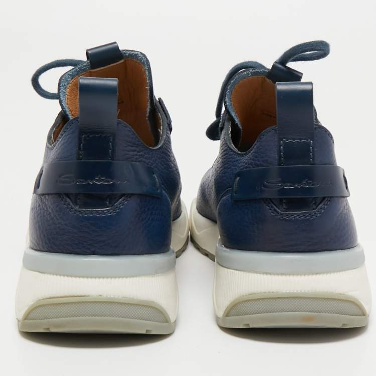 Pre Owned Santoni Blue Leather Low Top Sneakers Size 40