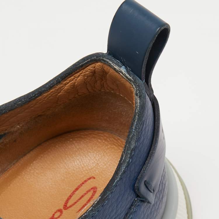 Pre Owned Santoni Blue Leather Low Top Sneakers Size 40