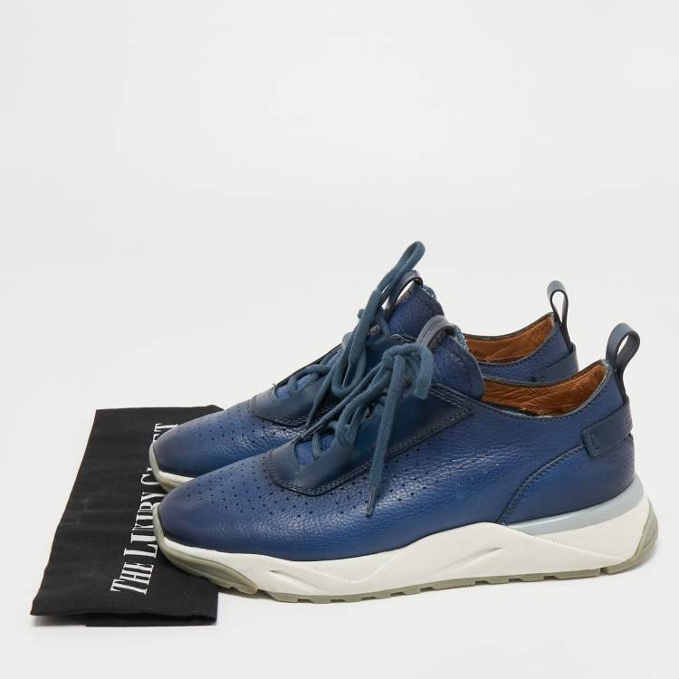 Pre Owned Santoni Blue Leather Low Top Sneakers Size 40