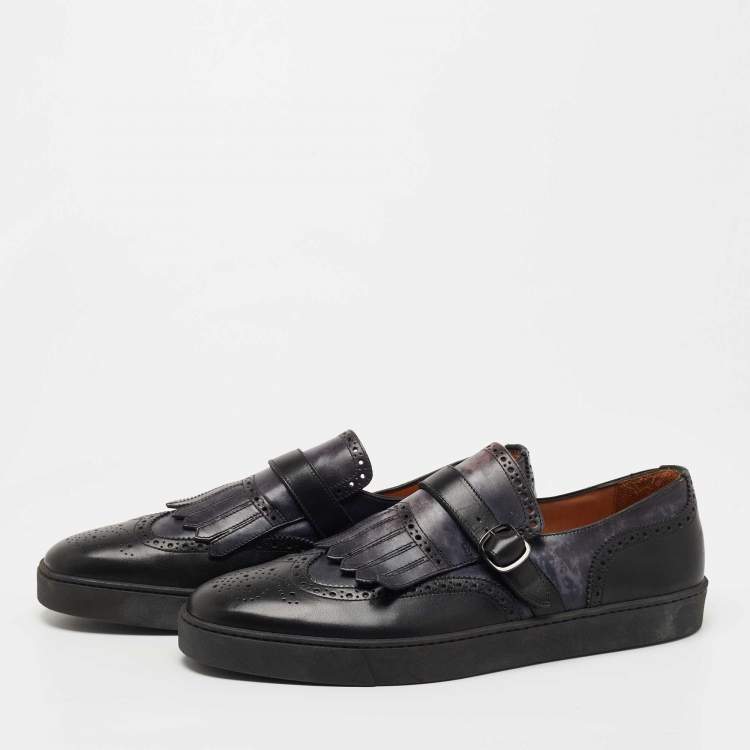 Pre Owned Santoni Two Tone Leather Loafer Sneakers Size 46