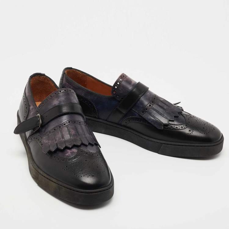 Pre Owned Santoni Two Tone Leather Loafer Sneakers Size 46