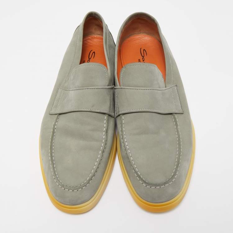 Pre Owned Santoni Green Leather Slip On Loafers Size 42