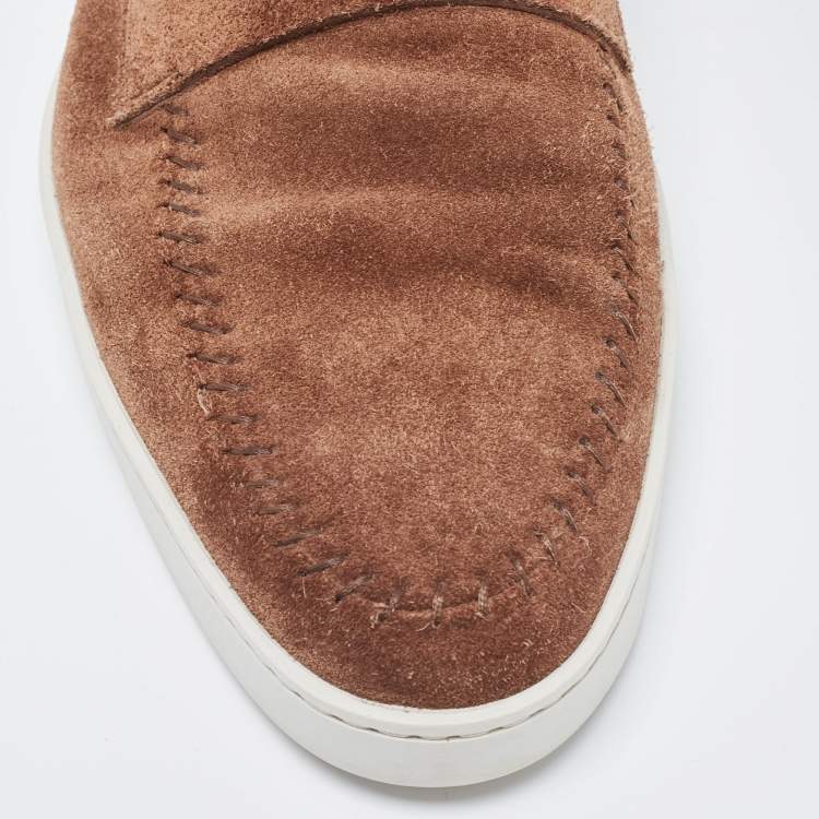 Pre Owned Santoni Brown Suede Slip On Loafers Size 44