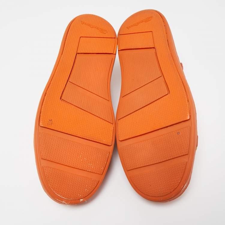 Pre Owned Santoni Orange Leather Double Buckle Detail Low Top Sneakers Size 42