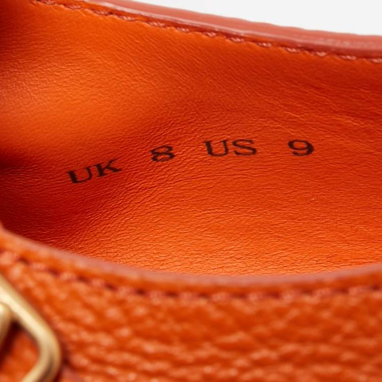 Pre Owned Santoni Orange Leather Double Buckle Detail Low Top Sneakers Size 42
