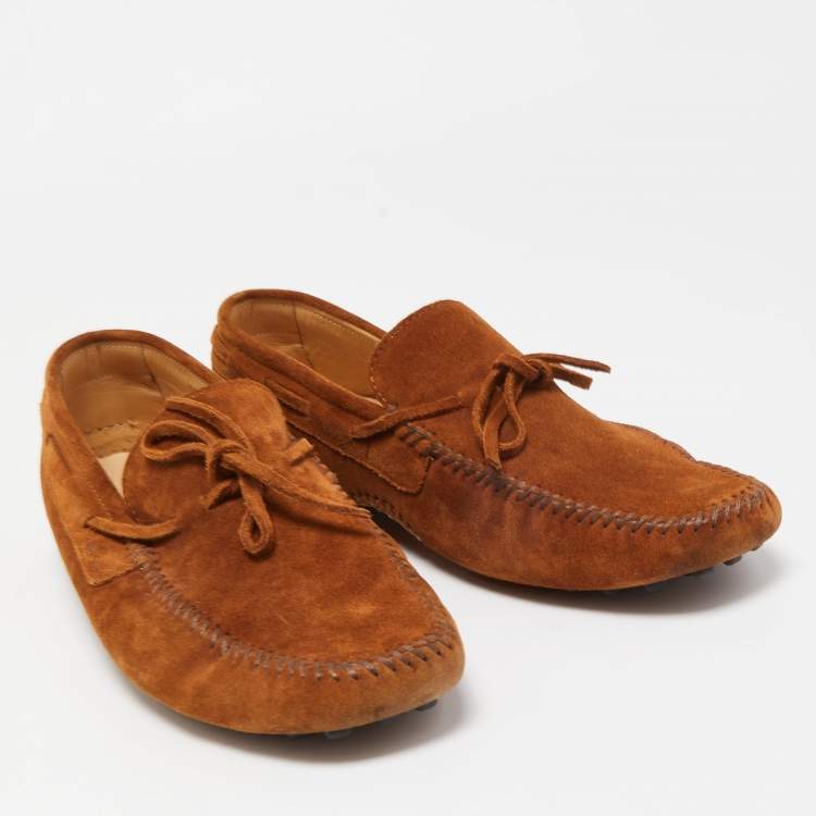 Pre Owned Santoni Brown Suede Slip On Loafers Size 42.5