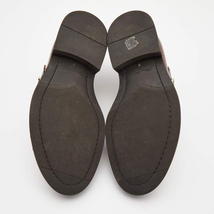 Pre Owned Santoni Brown Leather Double Buckle Strap Monk Derby Size 42