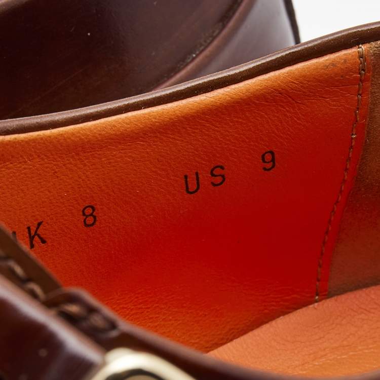 Pre Owned Santoni Brown Leather Double Buckle Strap Monk Derby Size 42