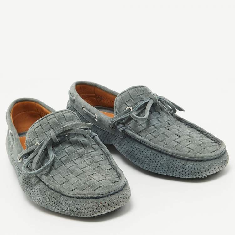 Pre Owned Santoni Grey Suede Slip On Loafers Size 42