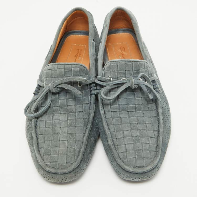 Pre Owned Santoni Grey Suede Slip On Loafers Size 42