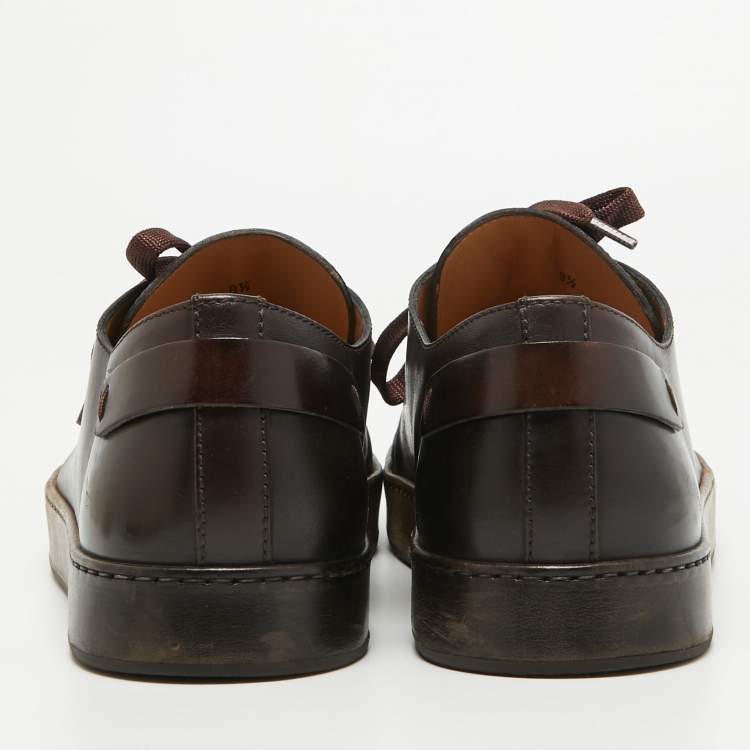 Pre Owned Santoni Brown Leather Low Top Sneakers Size 42.5