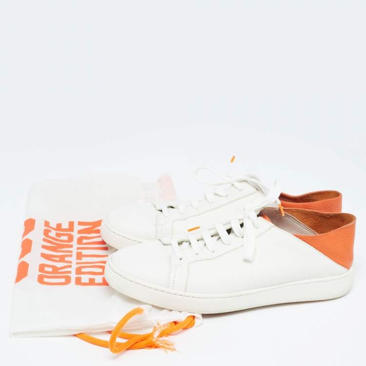 Pre Owned Santoni White Leather Low Top  Sneakers Size 42.5 