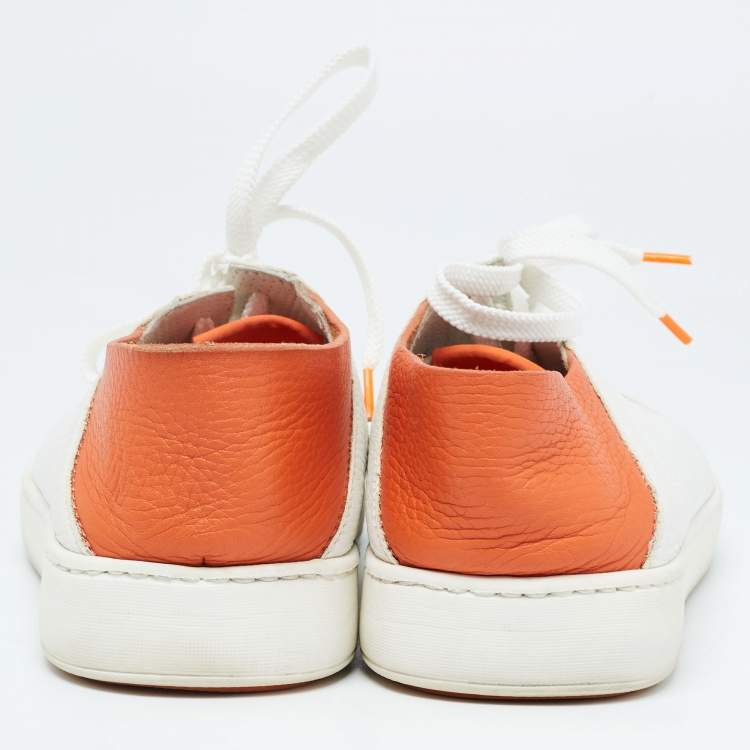 Pre Owned Santoni White Leather Low Top  Sneakers Size 42.5 