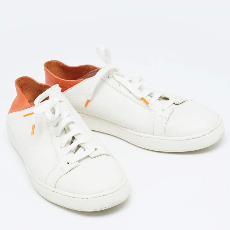 Pre Owned Santoni White Leather Low Top  Sneakers Size 42.5 