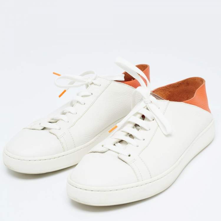 Pre Owned Santoni White Leather Low Top  Sneakers Size 42.5 