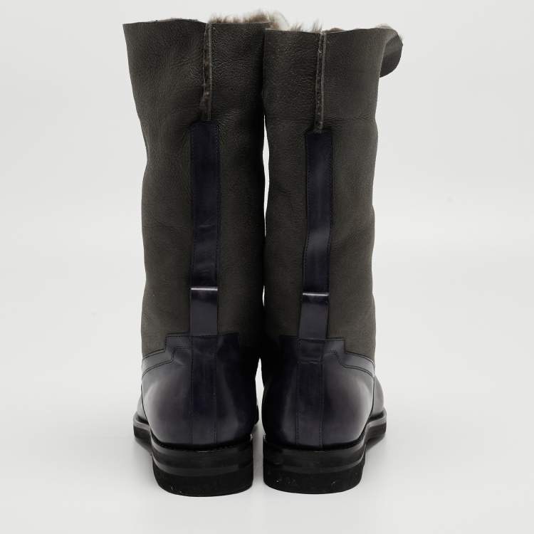 Pre Owned Santoni Two Tone Nubuck and Leather Midcalf Boots Size 44