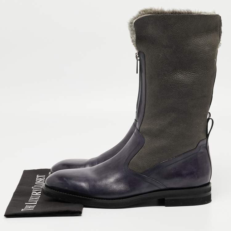 Pre Owned Santoni Two Tone Nubuck and Leather Midcalf Boots Size 44