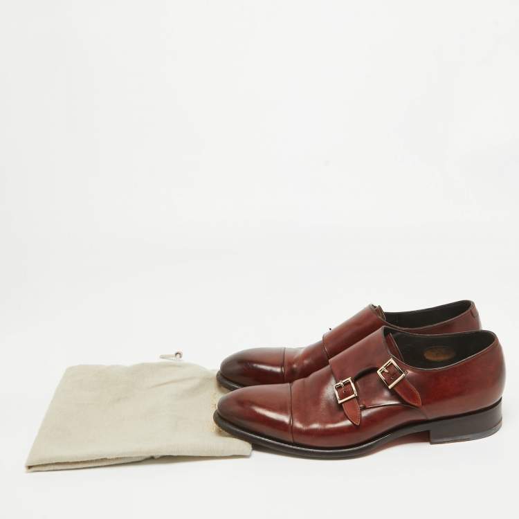 Pre Owned Santoni Brown Leather Monk Strap Derby Size 41.5