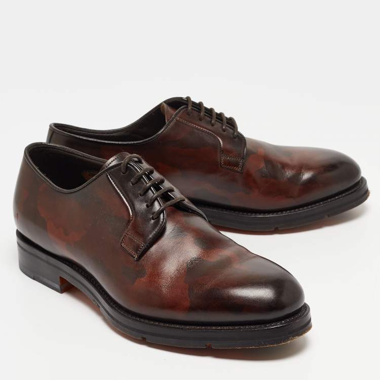 Pre Owned Santoni Brown Leather Lace Up Oxfords Size 41.5 