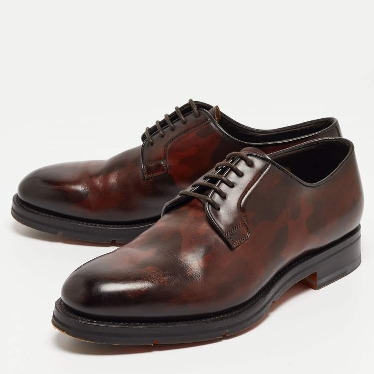 Pre Owned Santoni Brown Leather Lace Up Oxfords Size 41.5 