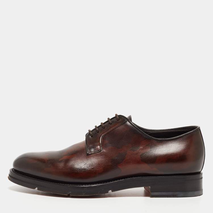 Pre Owned Santoni Brown Leather Lace Up Oxfords Size 41.5 