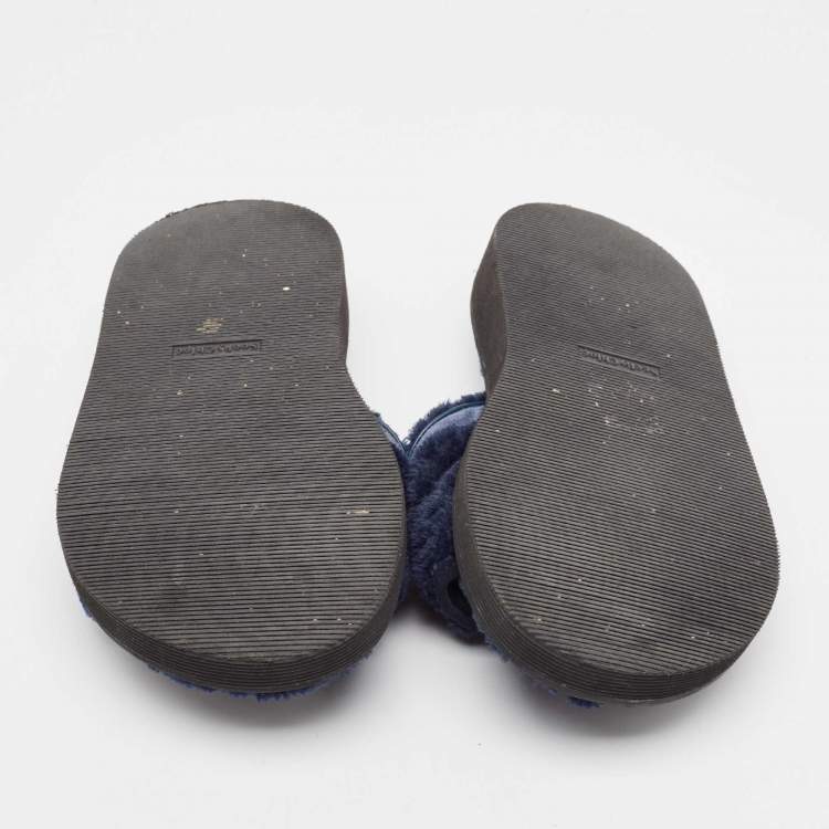 Pre Owned See by Chloe Navy Blue Fur Flat Slides Size 41