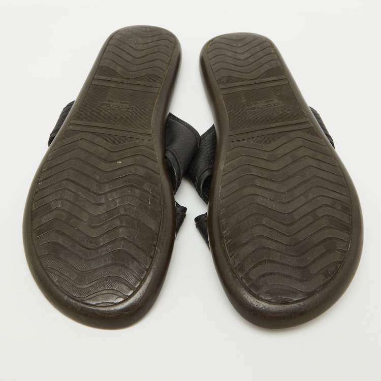 Pre Owned Sergio Rossi Black Leather Cross Strap Flat Sandals Size 44.5