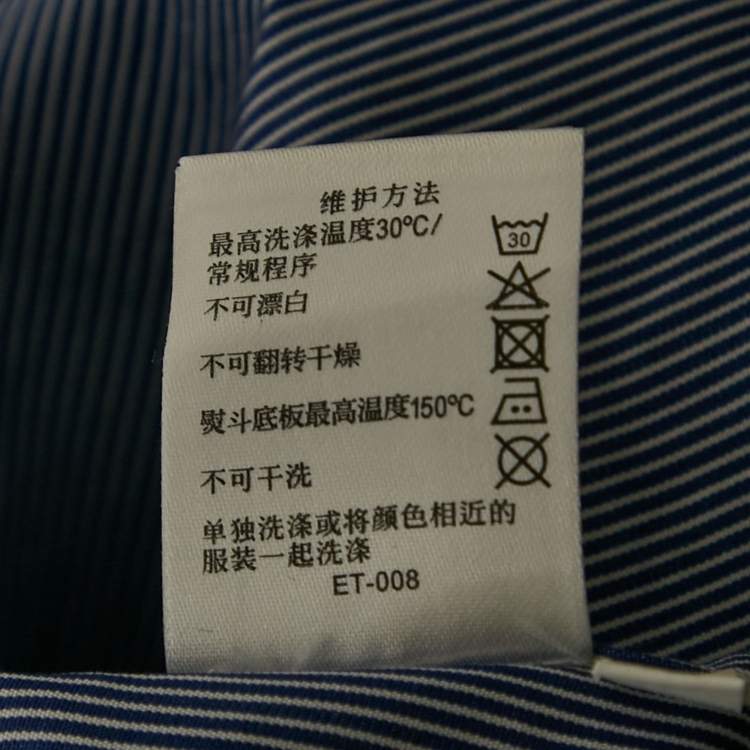 Pre Owned Shanghai Tang Blue Striped Cotton Long Sleeve Shirt L