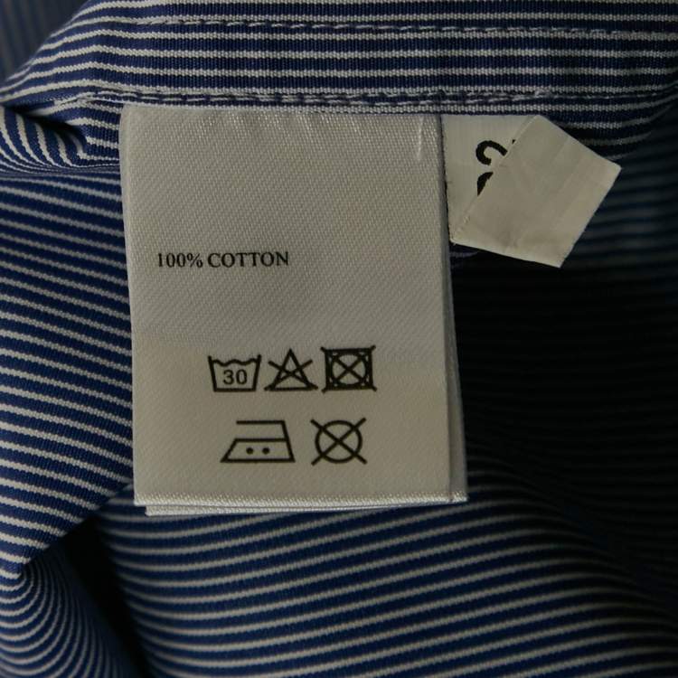 Pre Owned Shanghai Tang Blue Striped Cotton Long Sleeve Shirt L