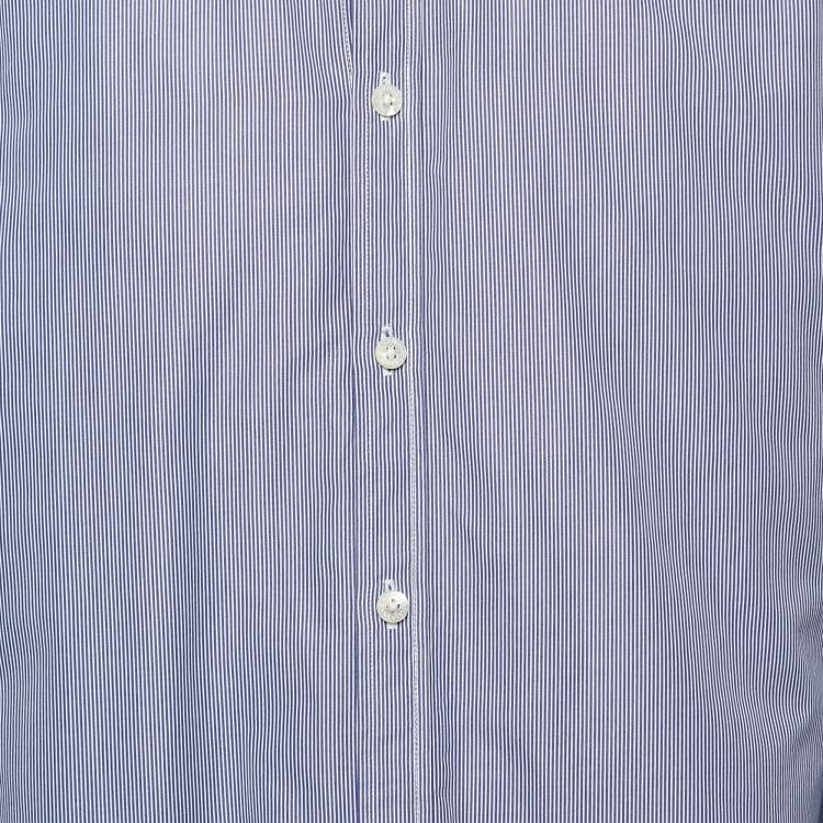 Pre Owned Shanghai Tang Blue Striped Cotton Long Sleeve Shirt L